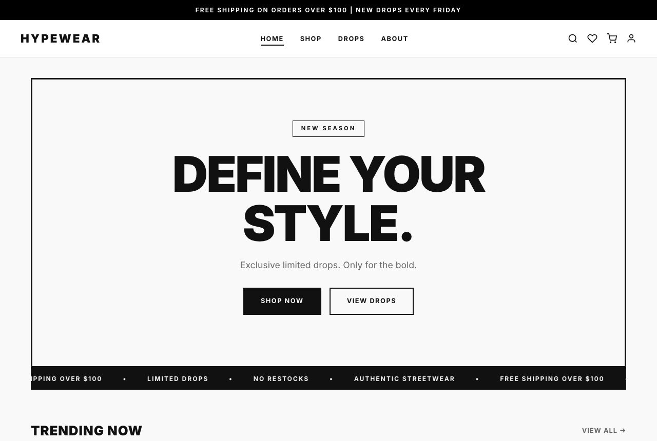 The HypeWear storefront