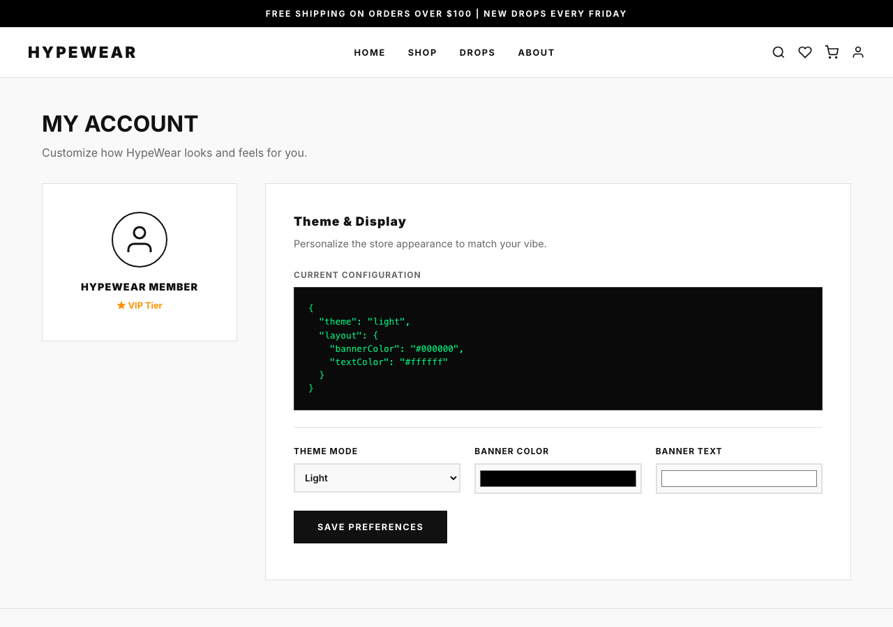 The preferences panel onprofile