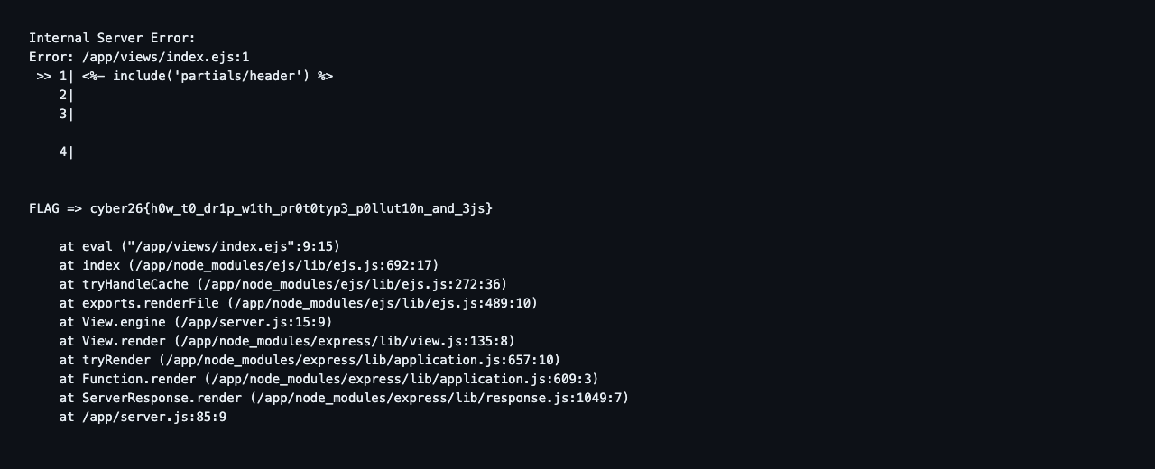 The flag in the 500 stack trace